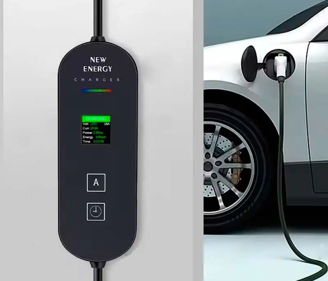 CARREGADOR PARA CARROS ELÉTRICOS 16A / 3.5KW / FICHA SCHUKO / LCD CABO 5M TIPO 2