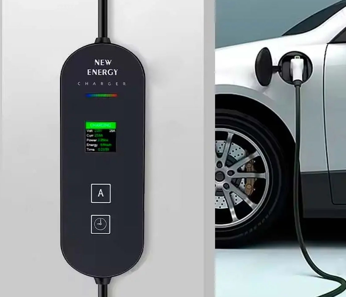 CARREGADOR PARA CARROS ELÉTRICOS 16A / 3.5KW / FICHA SCHUKO / LCD CABO 10M TIPO 2