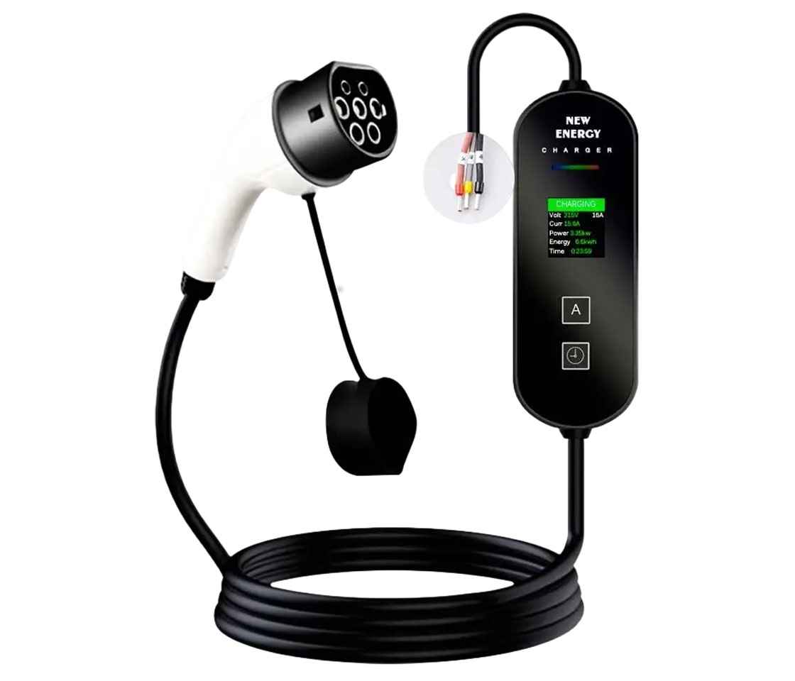 CARREGADOR PARA CARROS ELÉTRICOS 32A / 3.5KW / LCD / SEM FICHA / CABO 5M TIPO 2