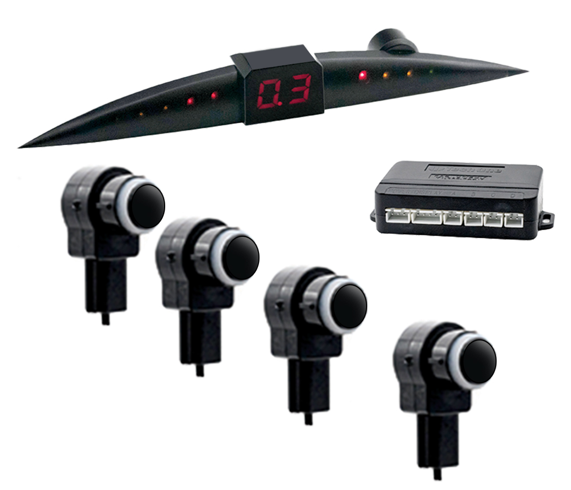 KIT 4 SENSORES ESTACIONAMENTO - COM DISPLAY - PRETO - SENSOR TIPO ORIGINAL 