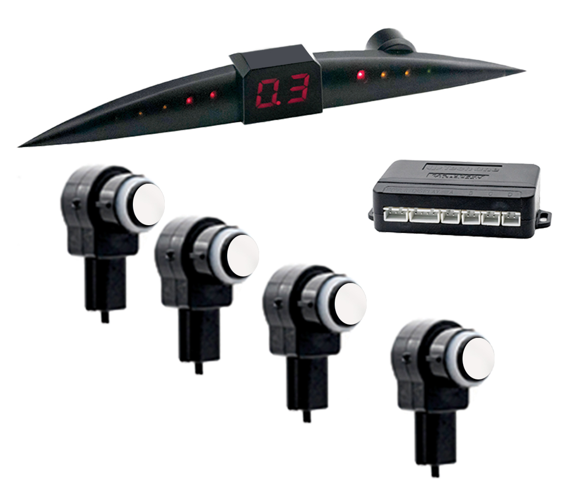 KIT 4 SENSORES ESTACIONAMENTO - COM DISPLAY - BRANCO - SENSOR TIPO ORIGINAL 