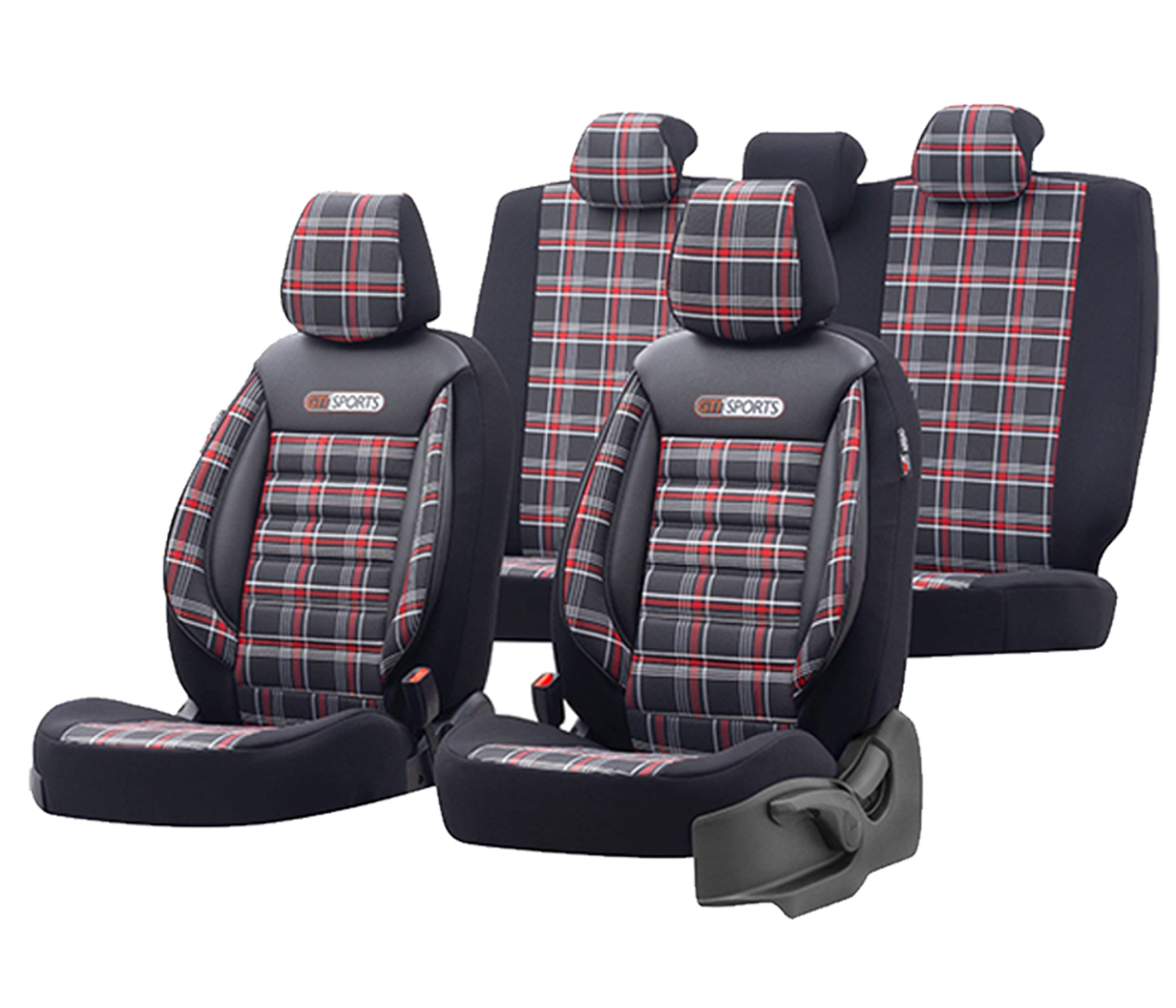 CAPAS DE BANCO PARA CARROS 5 LUGARES PRETAS / VERMELHAS GTI SPORT