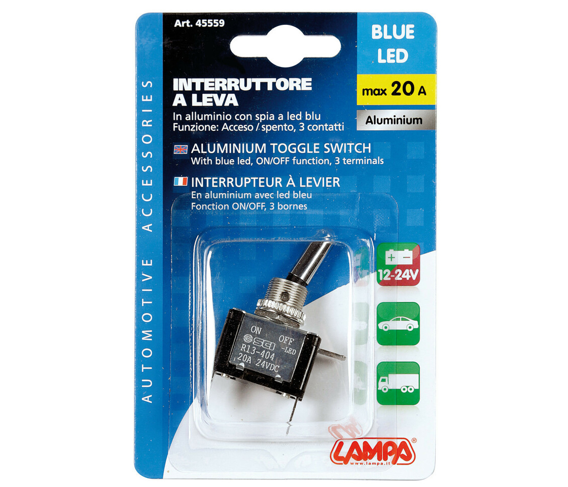 INTERRUPTOR TIPO SWITCH LED AZUL 12V 20A 45559 LAMPA