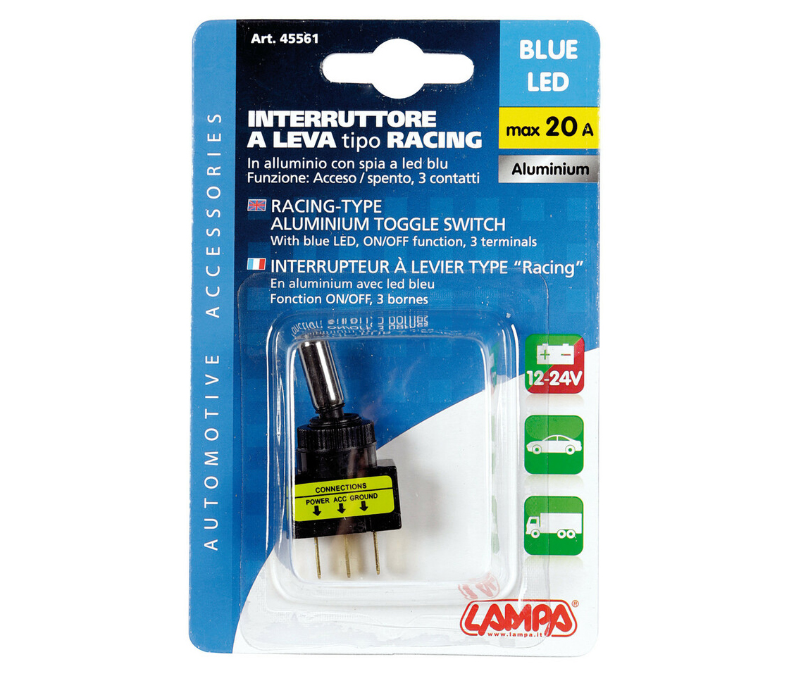 INTERRUPTOR TIPO SWITCH 3 TERM. LED AZUL 12V 45561 LAMPA