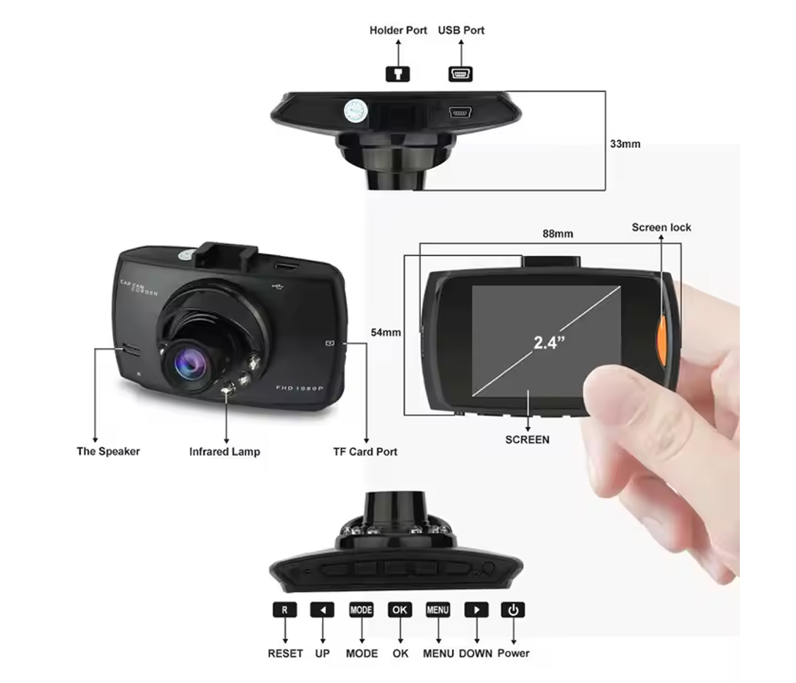 CAMARA TABLIER / DASH CAM FRONTAL LCD TFT 2.4   