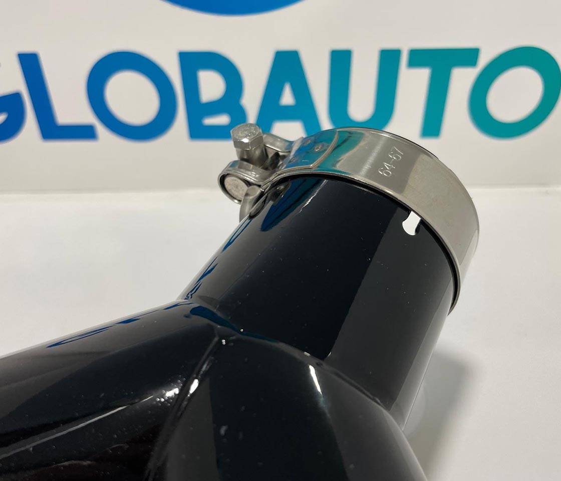 PONTEIRA ESCAPE CARBONO REDONDA DUPLA OBLIQUA PRETA DIREITA 63MM IN 89MM OUT