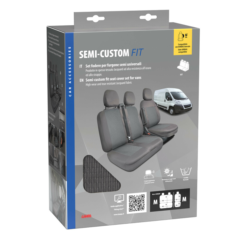CAPAS DE BANCO PARA COMERCIAIS 3 LUGARES CINZA CUSTOM FIT - NISSAN, OPEL, RENAULT, VW