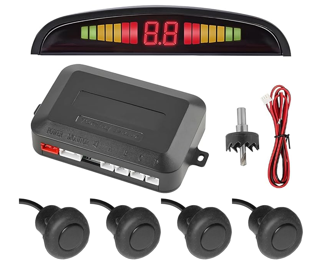KIT 4 SENSORES ESTACIONAMENTO - COM DISPLAY - PRETO SENSORES BORRACHA