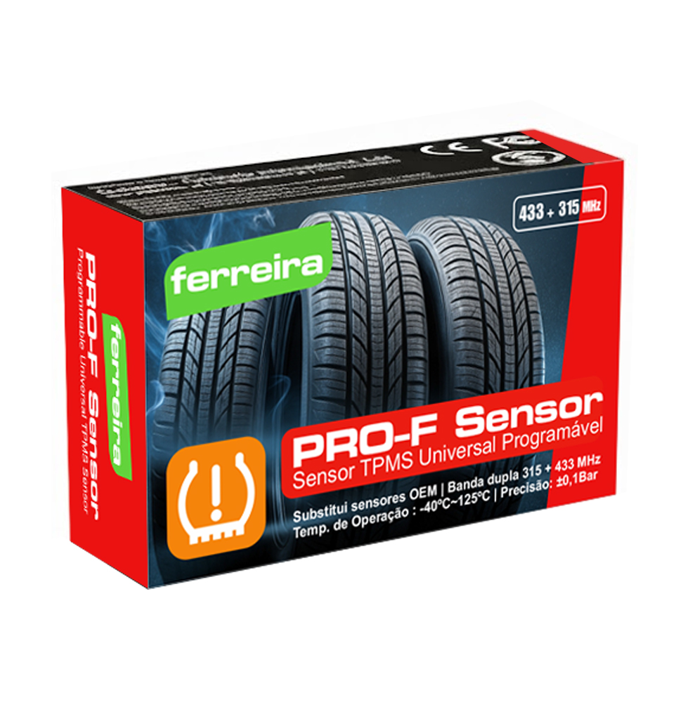  VÁLVULA / SENSOR TPMS FERREIRA PRO-F PROGRAMÁVEL METALICO COR PRETA 315/433MHZ ROSCA