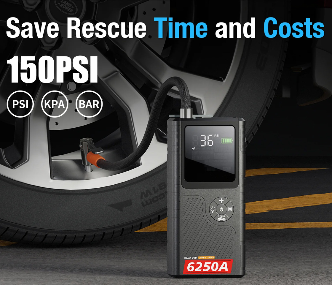 BOOSTER / JUMPSTARTER de ARRANQUE 2700A 12V JFEGWO CS02-PLUS 6250 COM COMPRESSOR DE AR