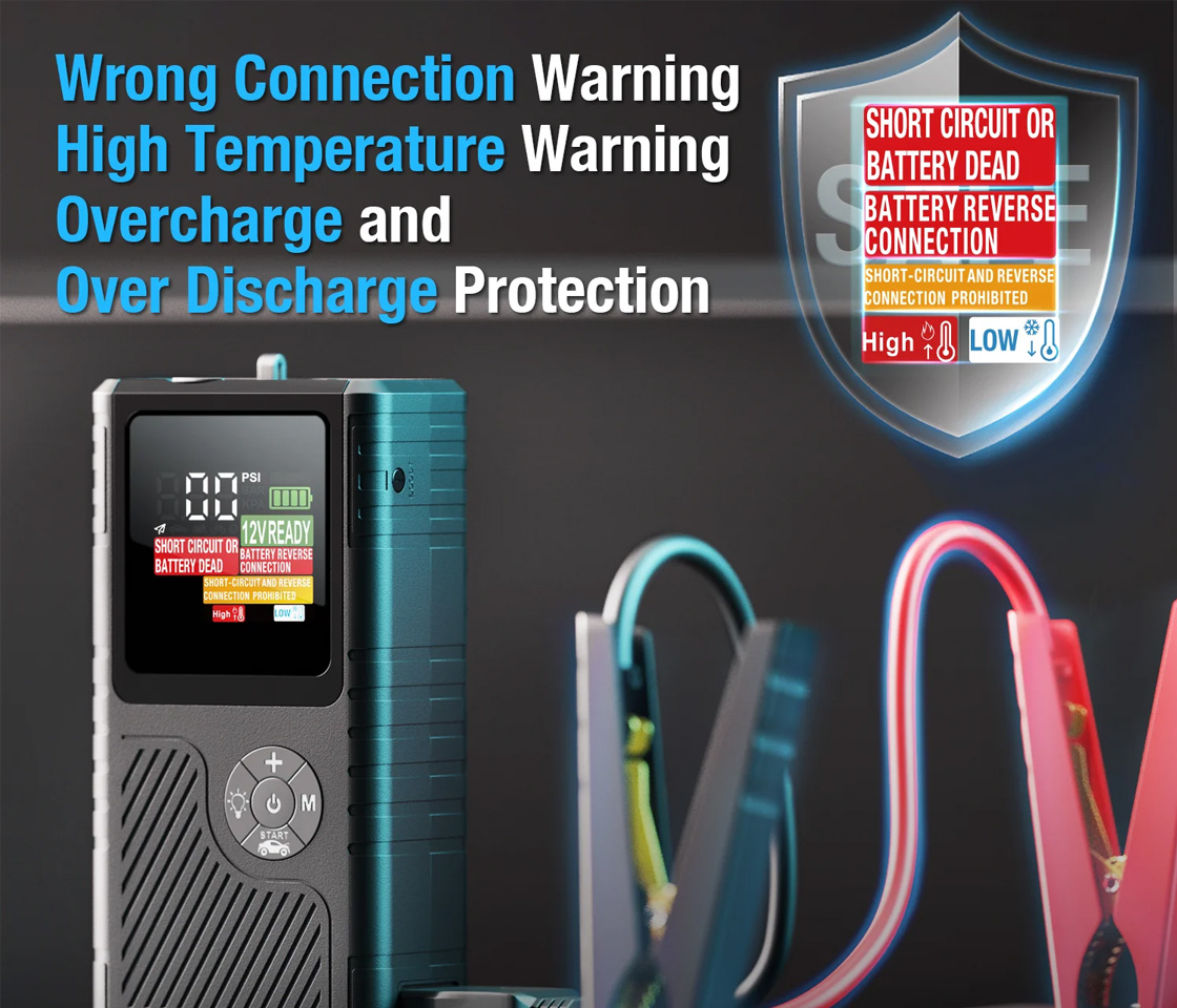 BOOSTER / JUMPSTARTER de ARRANQUE 2700A 12V JFEGWO CS02-PLUS 6250 COM COMPRESSOR DE AR