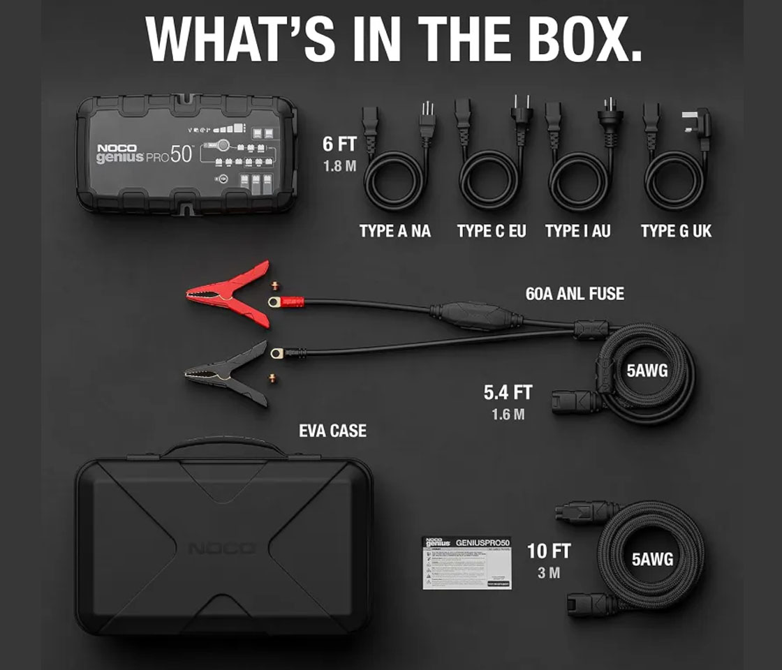 CARREGADOR INTELIGENTE BATERIAS 6V / 12V / 24V NOCO 50A GENIUSPRO 50