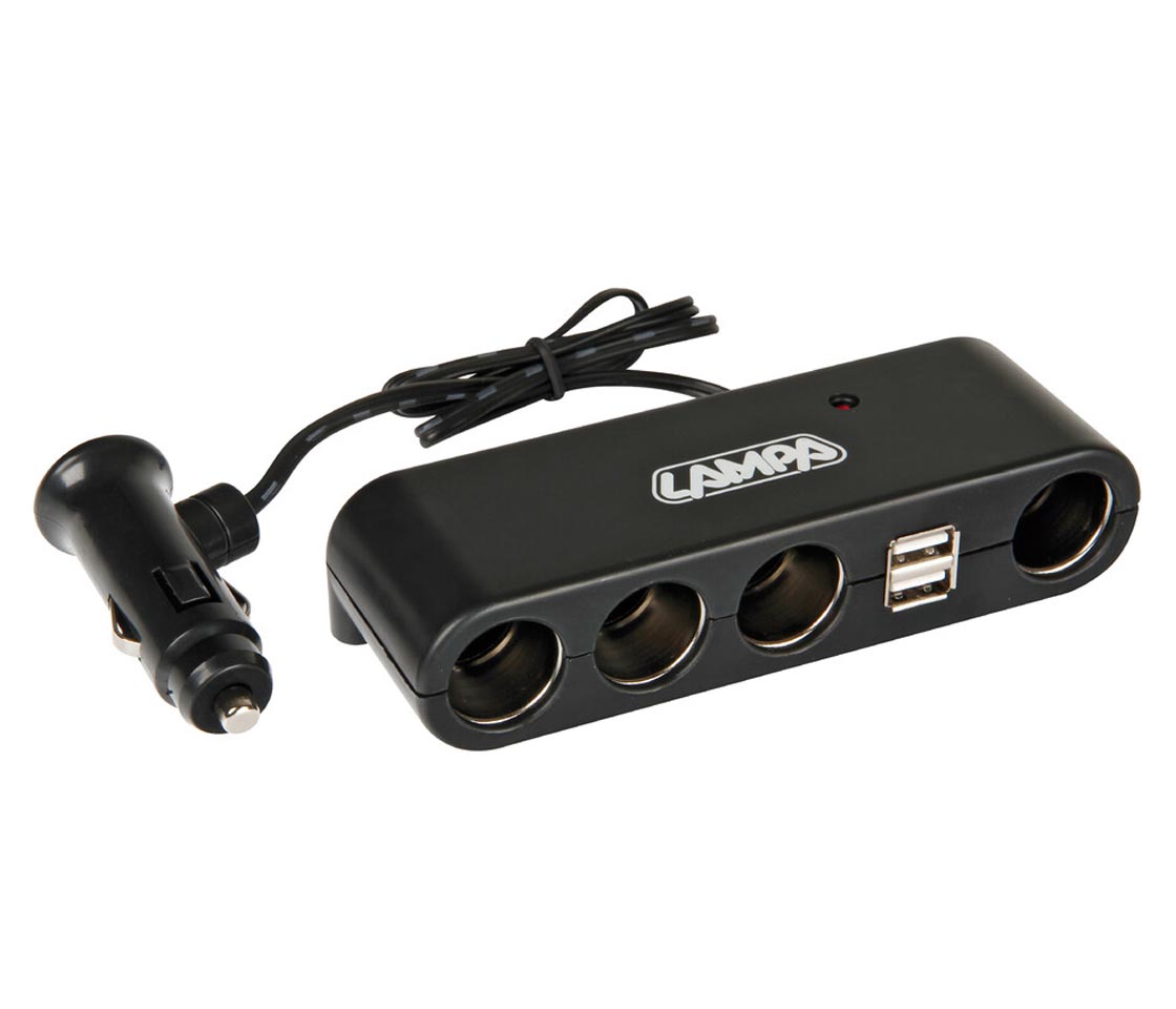 ADAPTADOR ISQUEIRO MULTI-SOCKET 4+2 12/24V COM USB LAMPA 39024