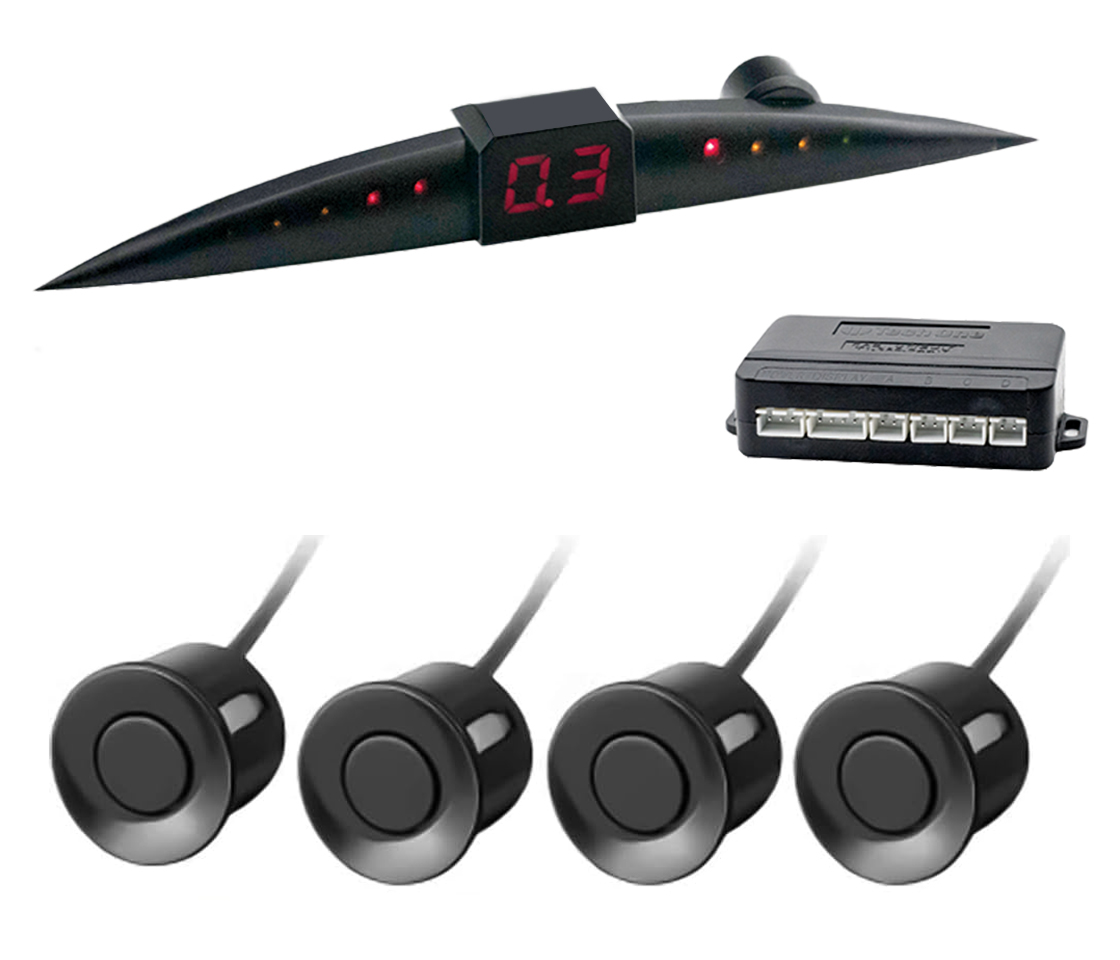 KIT 4 SENSORES ESTACIONAMENTO - COM DISPLAY - PRETO FURO 22MM