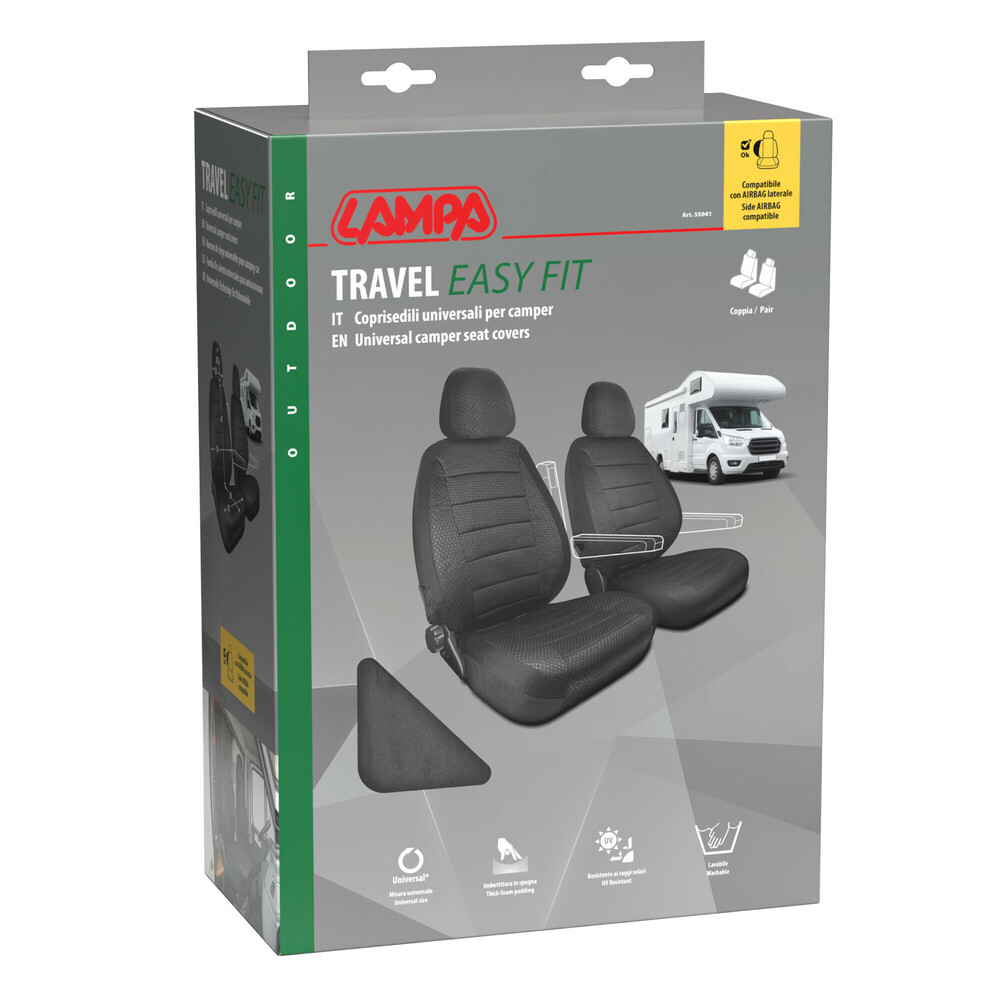 CAPAS DE BANCO PARA CARAVANAS 2 LUGARES TRAVEL EASY FIT PRETAS 55041